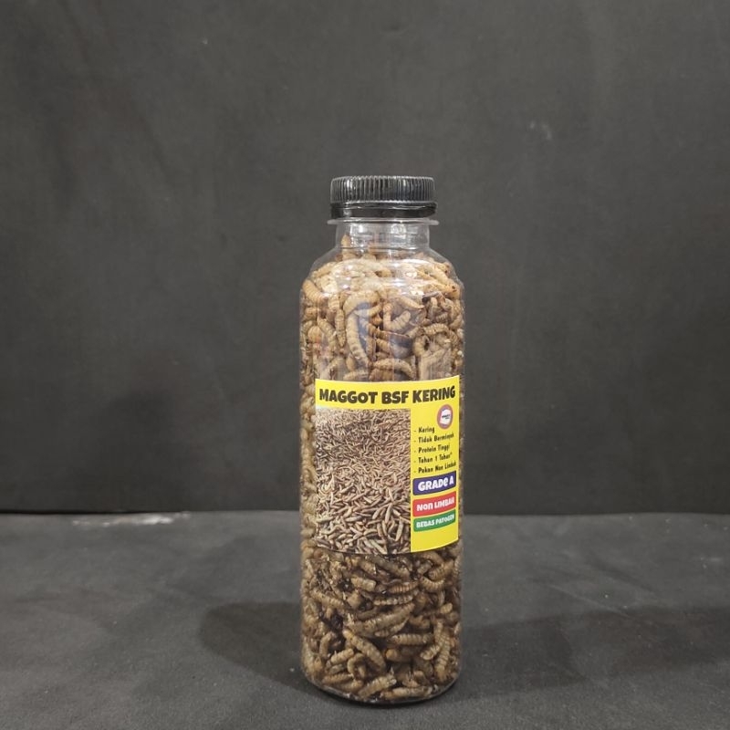 maggot kering bsf magot ulat Hongkong natural kemasan botol 45gr pakan ikan pakan burung pakan preda