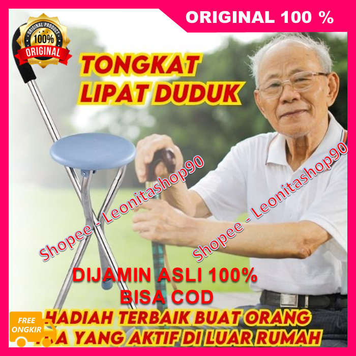 Tongkat Lipat Duduk Tongkat Kursi Lipat 2in1-Tongkat Bantu Jalan 3 Kaki Bisa Dipakai Duduk 100% ORIG
