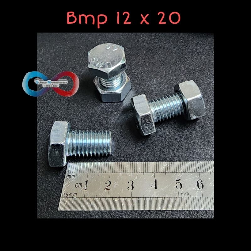 Baut Mur Putih / Bmp m 12 x 20