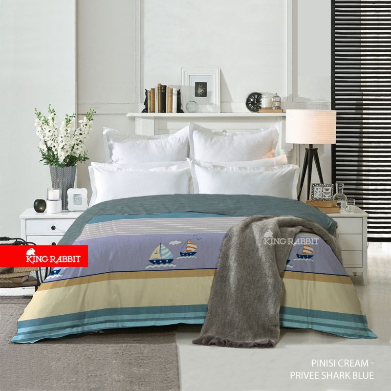 King Rabbit Reserve Bed Cover Motif PINISI CREAM - PRIVEE SHARK BLUE