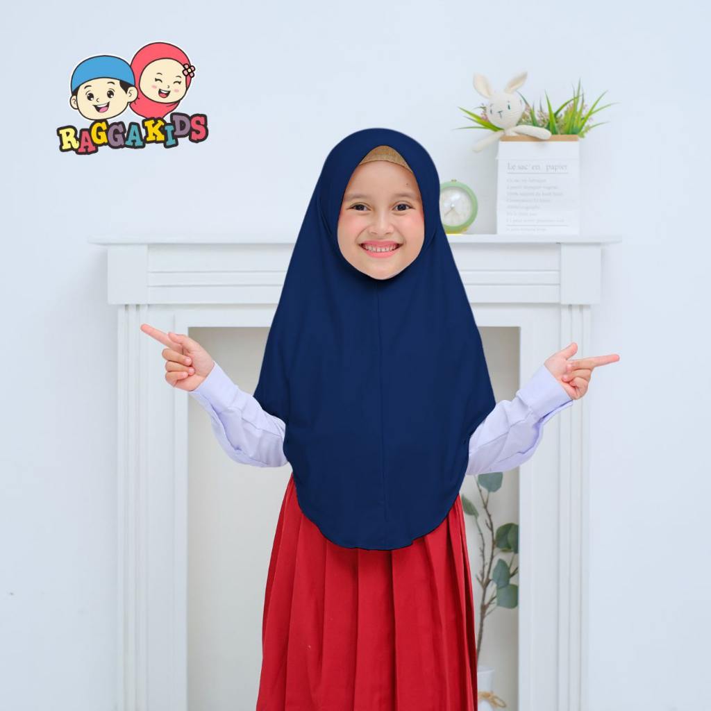 (5-14 tahun) Jilbab Sekolah Navy / Kerudung / Bergo Hanna Raggakids Anak Remaja Sekolah TK SD SMP