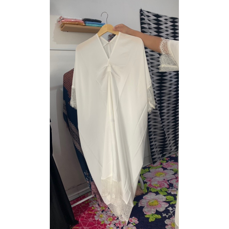 kaftan bahan silk premium jumbo warna putih
