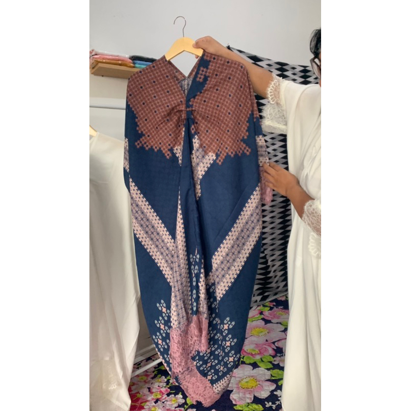 kaftan bahan premium silk jumbo batik navy