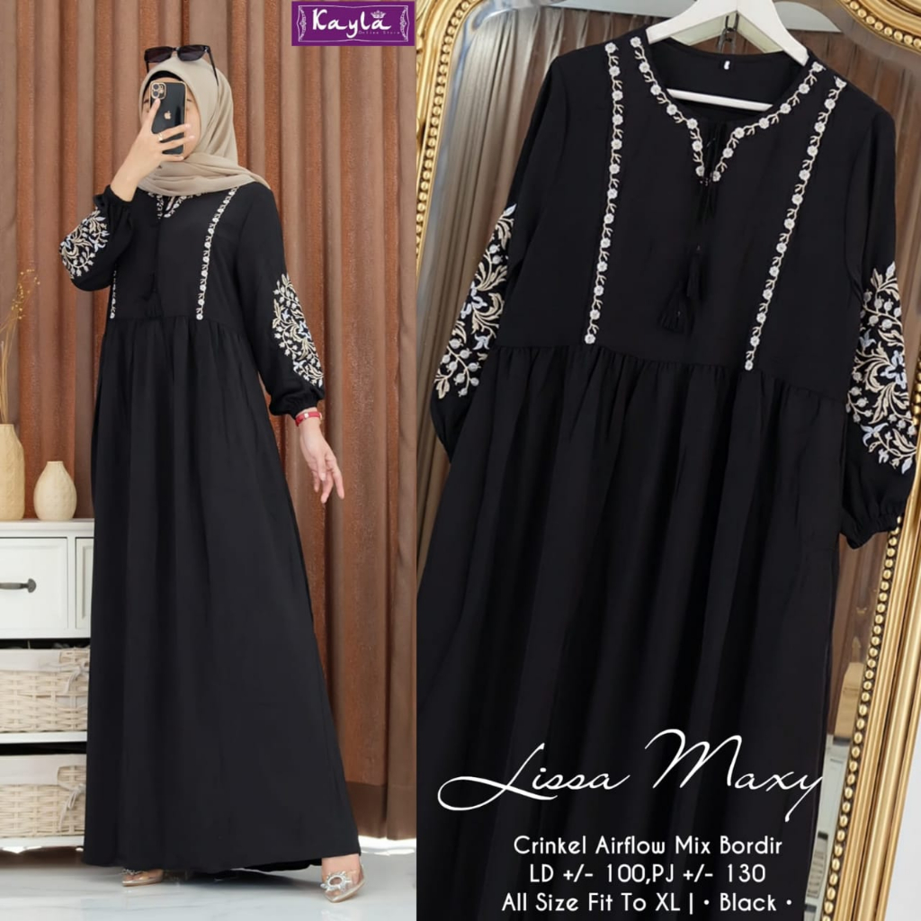 Riska Fashion - Kayla - Lissa Maxy - Gamis Crincle Bordir
