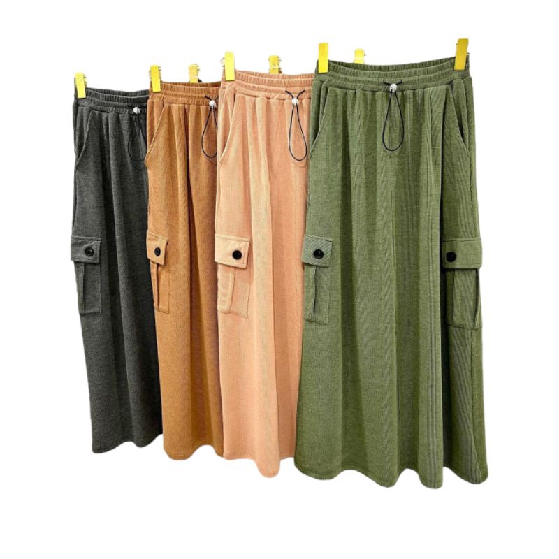 ROK PANJANG CARGO PINGGANG KARET| CARGO SKIRT | ROK CARGO | ROK KNIT | ROK PANJANG | LONG SKIRT