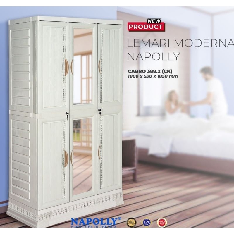 Lemari Plastik 3 Pintu Napolly Lemari Pakaian Putih Minimalis Elegant