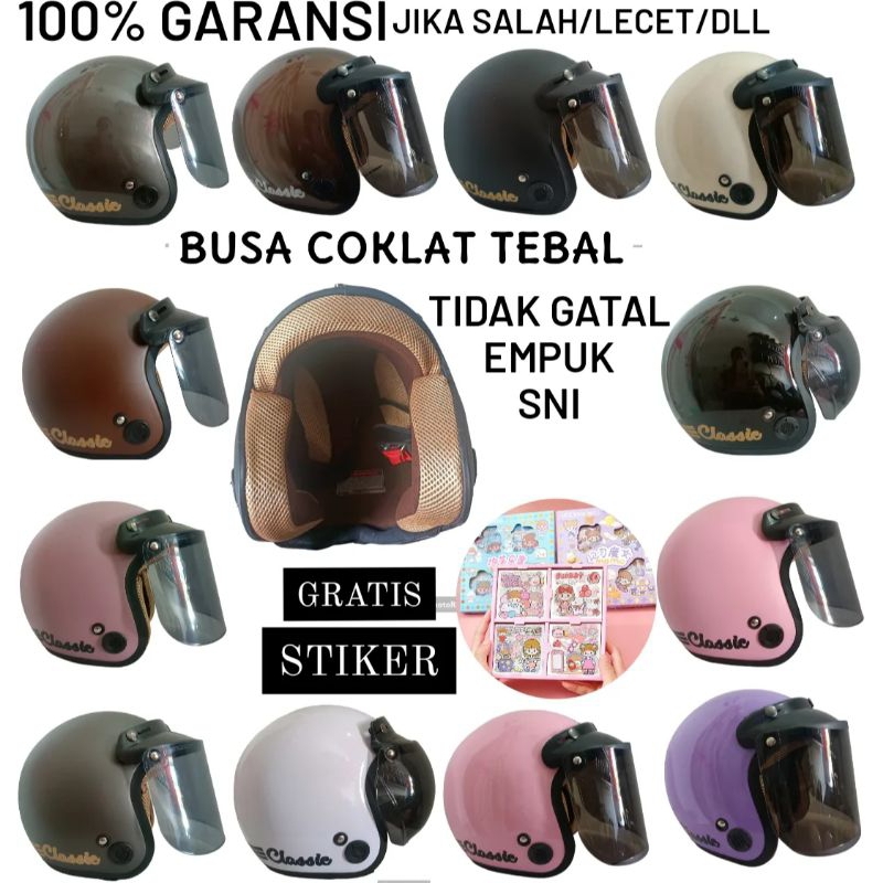 HELM BOGO CLASSIC GARIS TERLARIS KEKINIAN BUSA DALAM COKLAT TEBAL