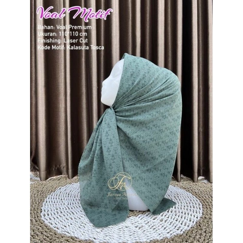 Hijab Segi Empat Voal Motif Warna Hijau Warna Hijau Botol