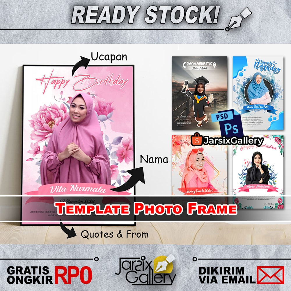 [PSD] Template Bingkai Foto Ucapan - Ulang Tahun Wedding Wisuda Graduation Photoshop