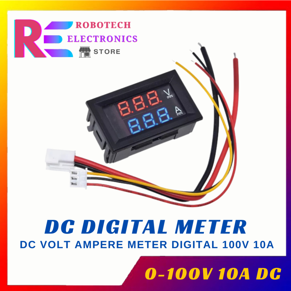 DC Volt Ampere Meter Digital 100Volt 10A DC - Merah Biru