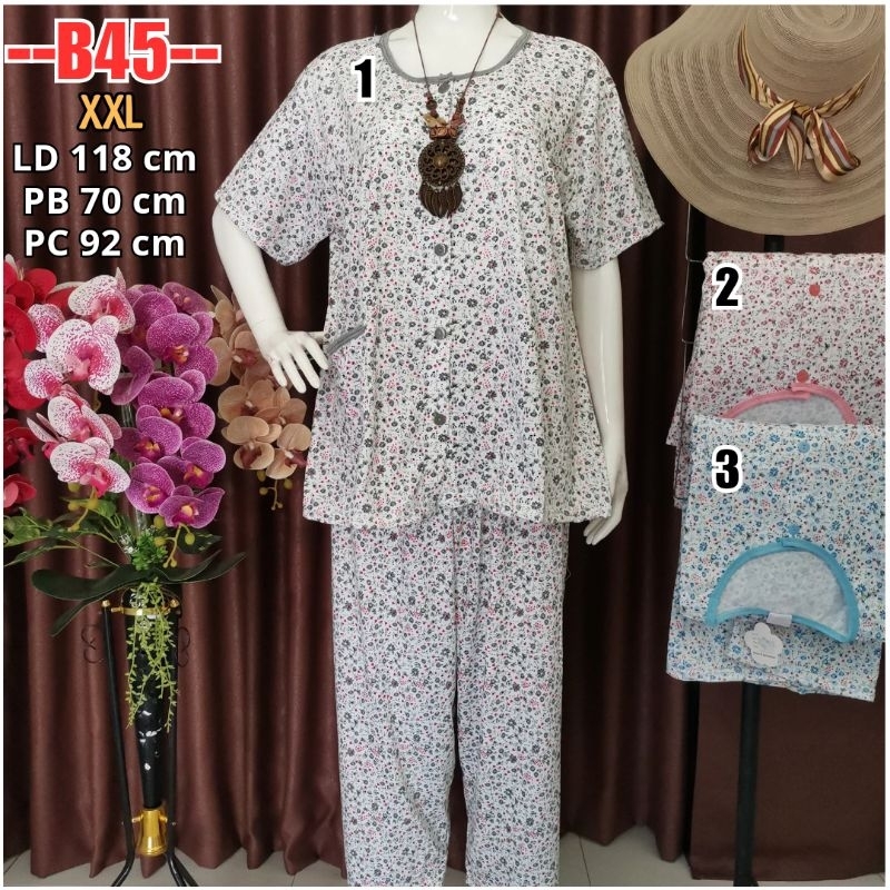 Baju Tidur Jumbo BKH Babydoll XXL stelan kaos CP Baju Tidur Jumbo Kancing Depan Busui B45 Piyama