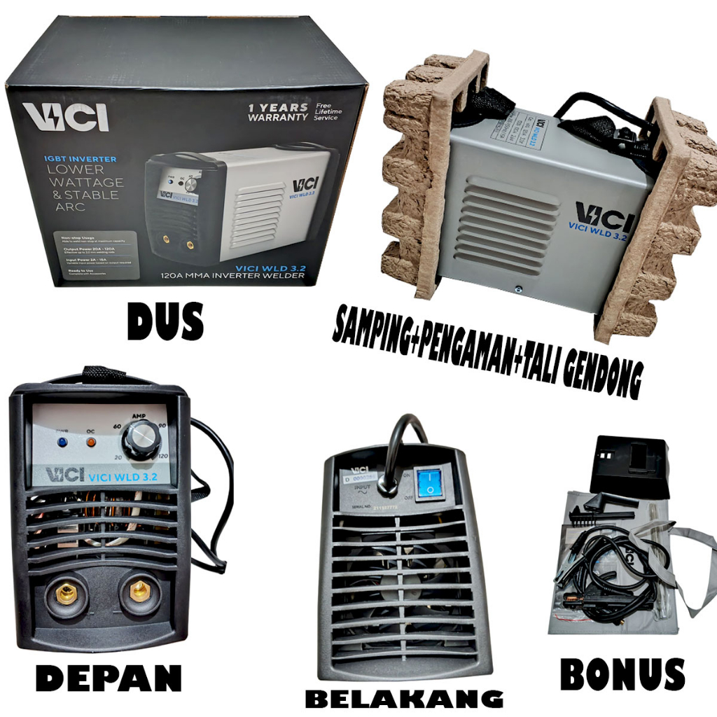 VICI Mesin Las Listrik 450 watt Travolas Inverter WLD 3.2 MMA IGBT 120A BY LAKONI Bonus Tas