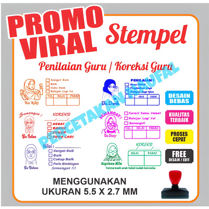 

Stempel Nilai Guru / Penilaian / Koreksi / Checked / Reward / Stempel Custom Wajah sendiri