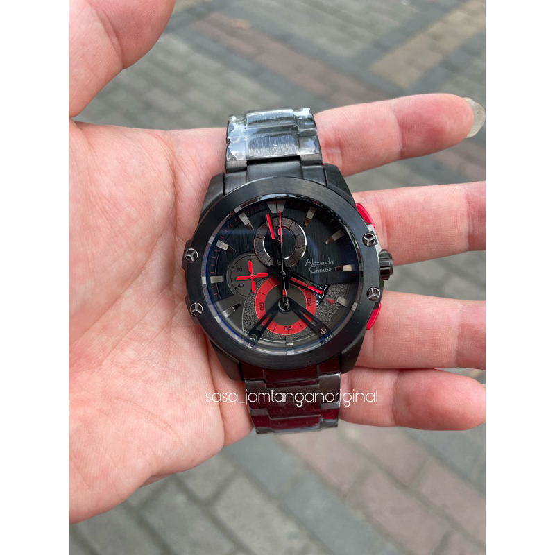 Jam Tangan Alexandre Christie Ac 6607 Original Black Red Pria