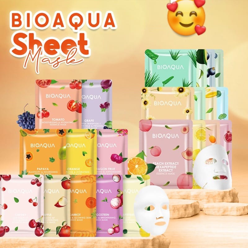 BIOAQUA SHEET MASK / BIOAQUA FRUIT SHEET MASK / HYDRATING ESSENCE FACE MASK SHEET / MASKER WAJAH BIO