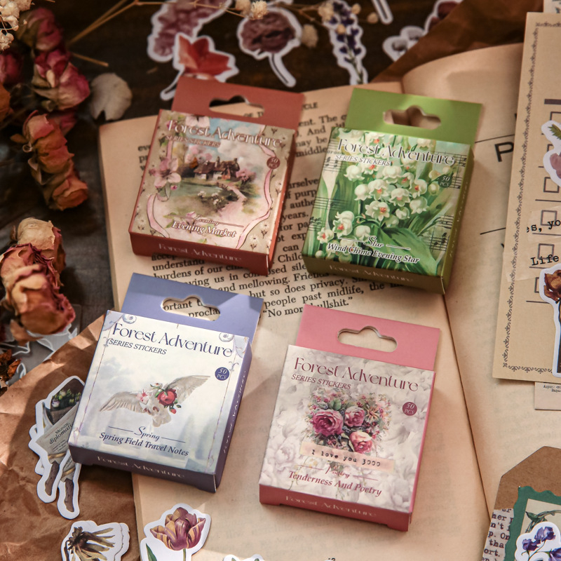 

50 Pcs Sticker Forest Adventure/ Stiker Dekorasi / Journal / Deco Planner / Sticker Box Animasi / Flower And Leaf Sticker
