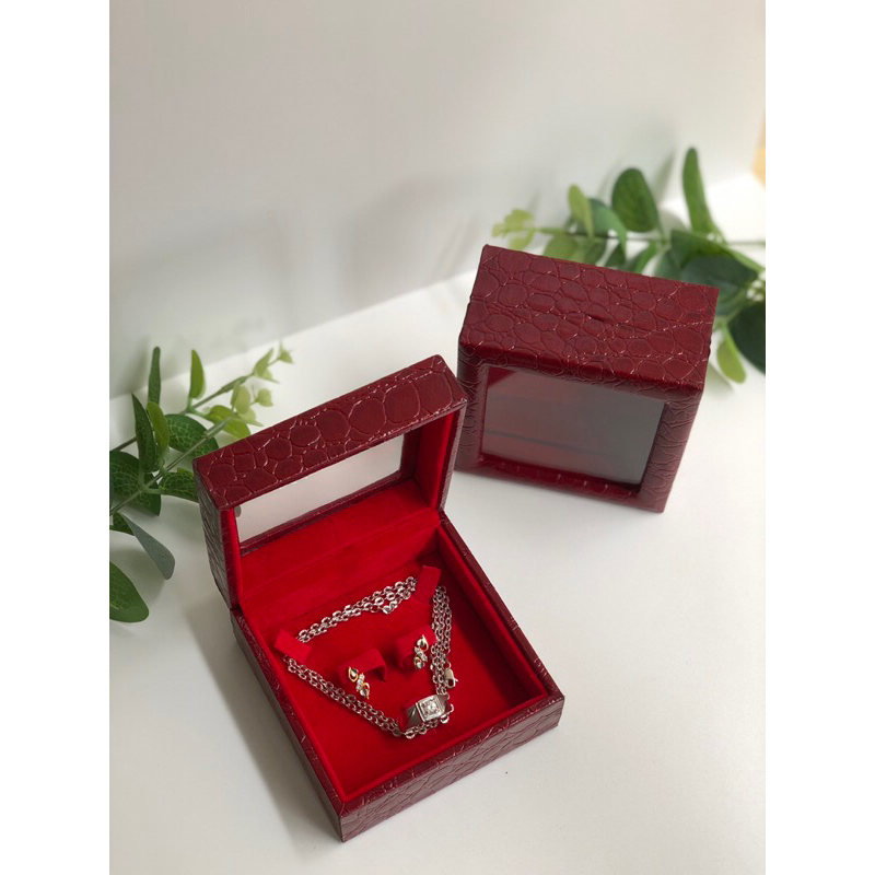 Kotak perhiasan persegi kulit buaya 1 set