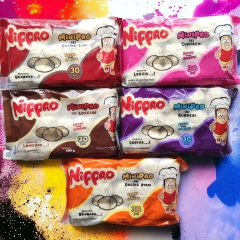 

NIPPAO Minipao / Bakpao Mini 5 Varian Isi 30s - Ayam - Sapi - Strawberry - Coklat - Blueberry