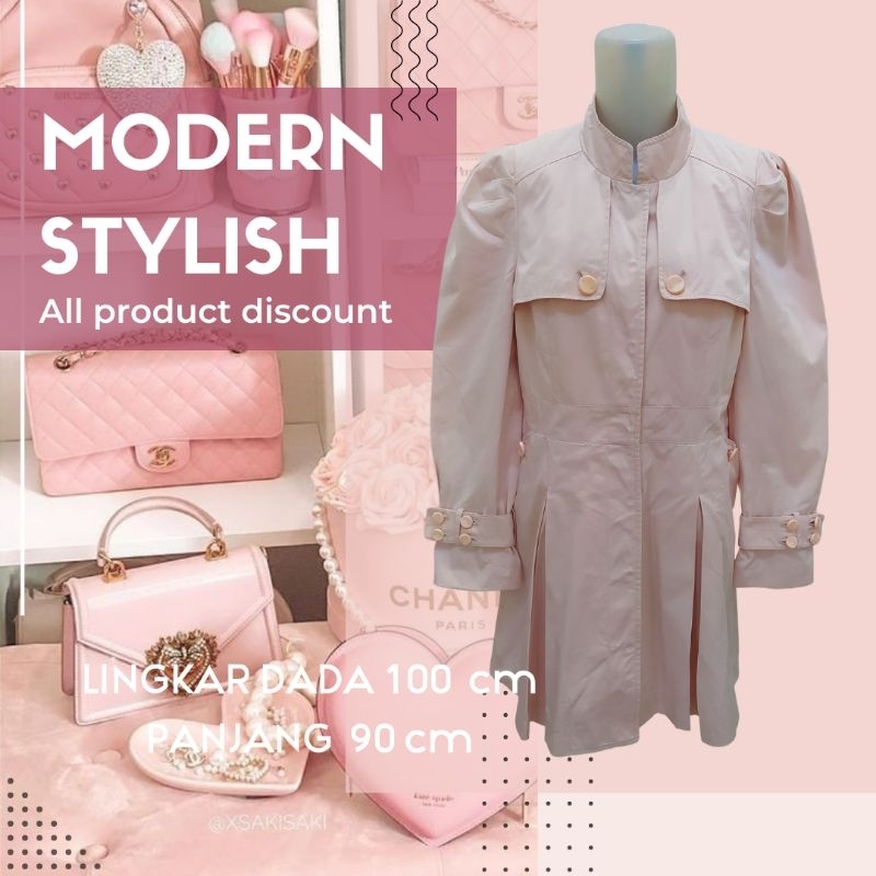 Blazer coat long megar bahan katun babypink no belt fullfuring