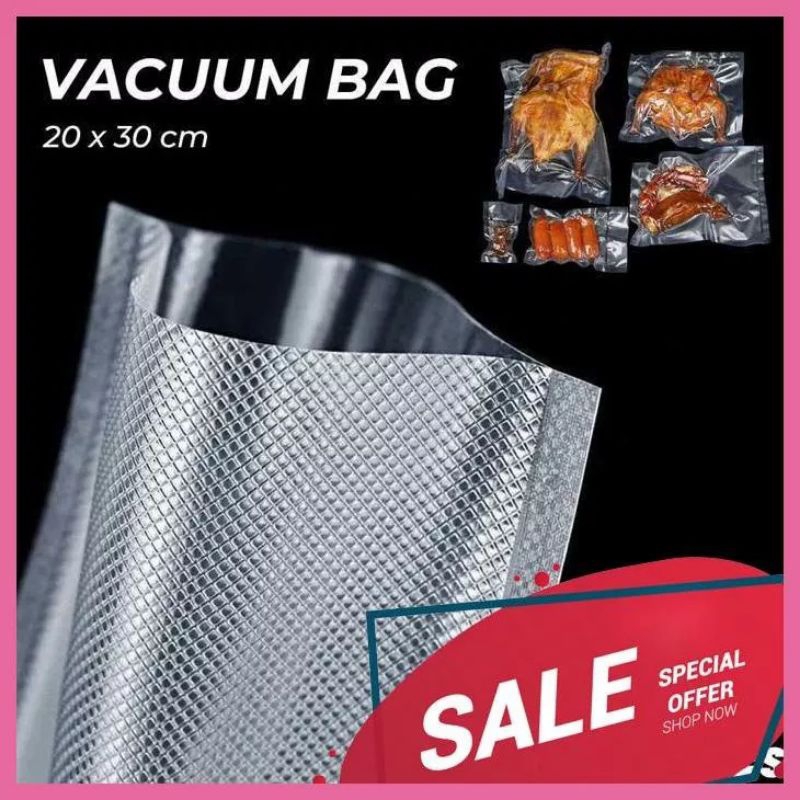 Plastik Embos Vakum 20x30 Makanan Vacum Kantong Vacuum Fakum Store Bag Embossed Emboss