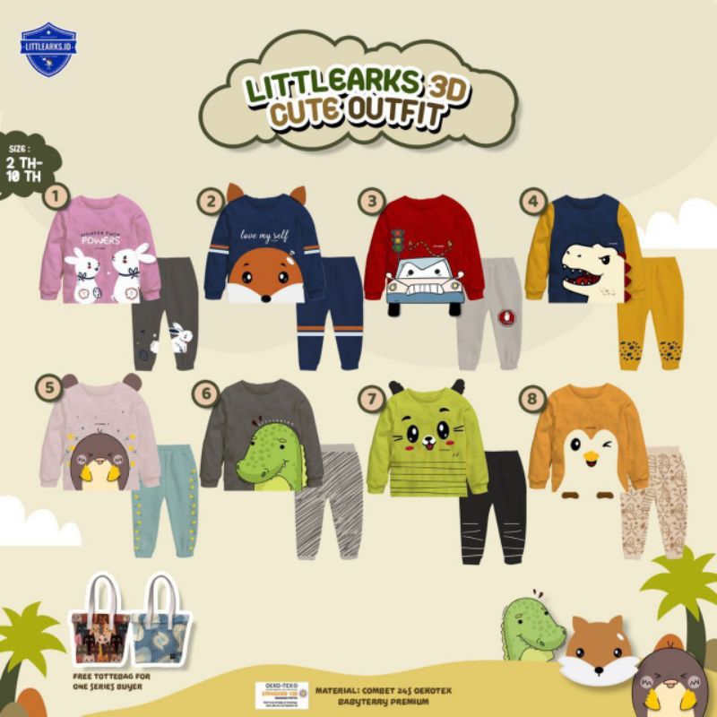 3D Cute Outfit by LittleArk, setelan anak² motif lucu  3D di setiap motif