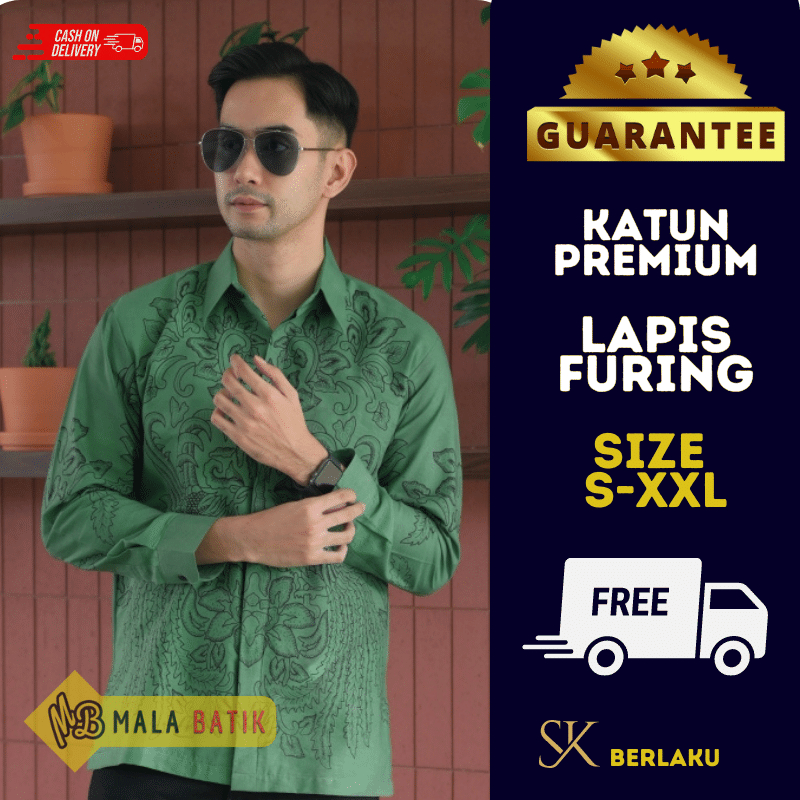 KEMEJA BATIK PRIA DEWASA HIJAU SAGE MODERN MOTIF SIMBUT BANTEN