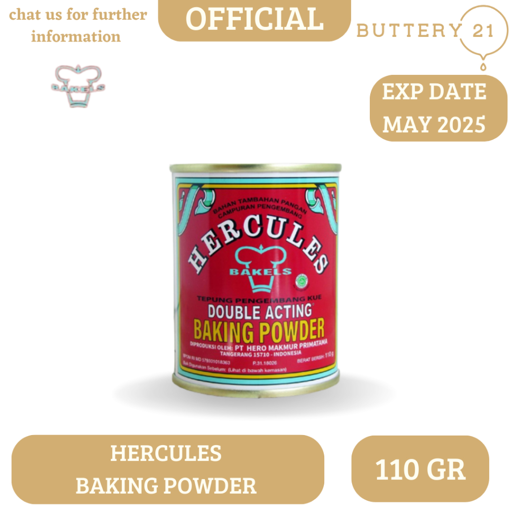 

HERCULES BAKING POWDER DOUBLE ACTING 110 GR/(BELI 48 PCS = 1 DUS)