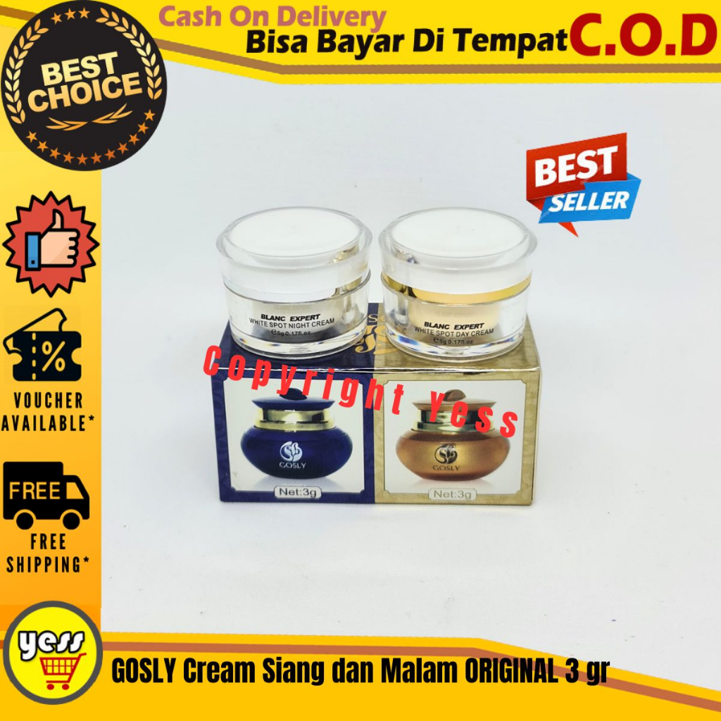 GOSLY Cream Siang dan Malam ORIGINAL - 3 gr Cream GOSLY Whitening gosly Blank Expert Bedak Gosly Cre