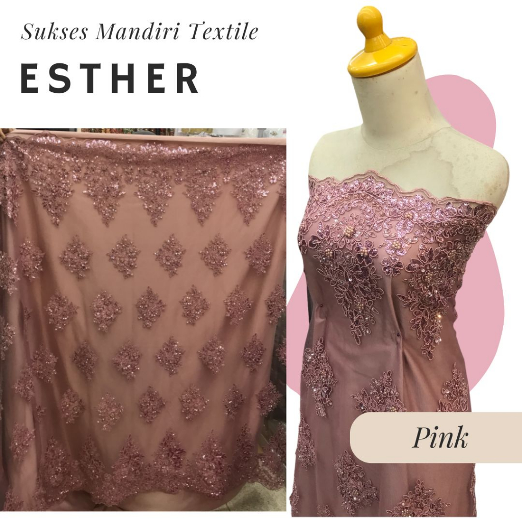 [ESTHER] Kain Tile Tulle Brokat Mewah Pink | Harga ½ meter = 50 cm (Bahan Dress Bridesmaid, Kondanga