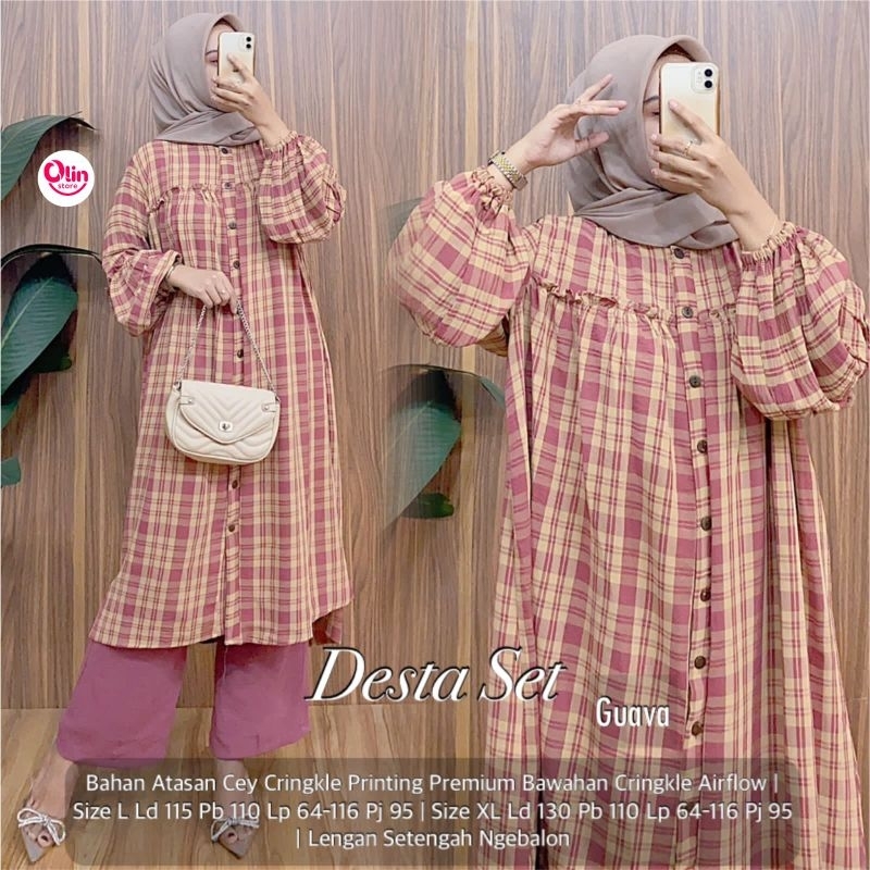 DESTA SET/ SETELAN TUNIK SQUARE CELANA POLOS PREMIUM ORI OLIN