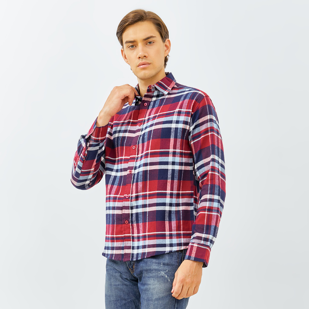 PAULMAY Kemeja Flanel Pria Lengan Panjang Merah 6716