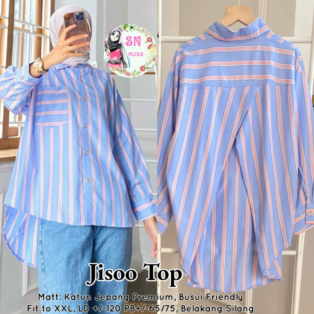 BLOUSE WANITA KOREAN STYLE JUMBO MOTIF SALUR BAJU ATASAN WANITA TERBARU BLOUSE KATUNG JEPANG JUMBO M