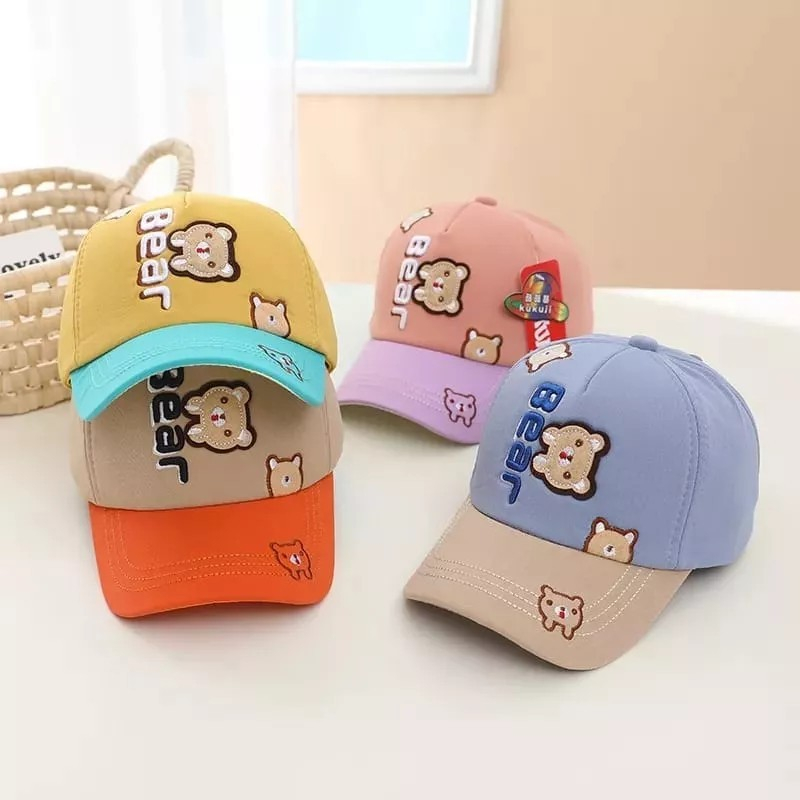 Topi Anak Laki Laki Perempuan  Bordir Bear 1-12 Tahun / Topi Anak Lucu