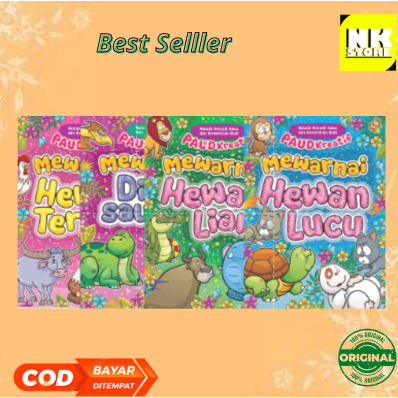 BUKU AKTIVITAS MEWARNAI ANAK TEMA DINOSAURUS & HEWAN ANAK TK PAUD BONUS CRAYON