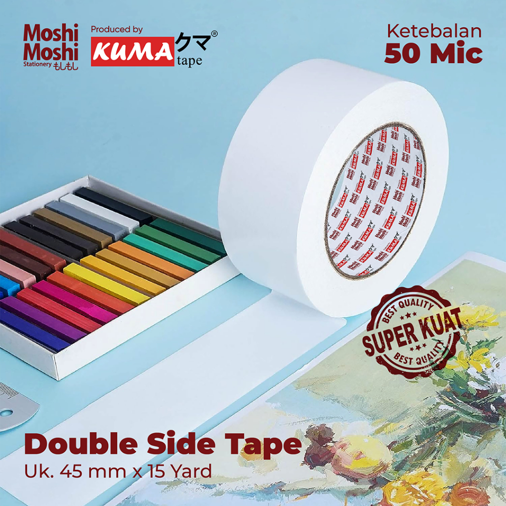 

Double Tape Moshi Kuma 45mm Stationery Kantor Perekat Kuat 15 Yard