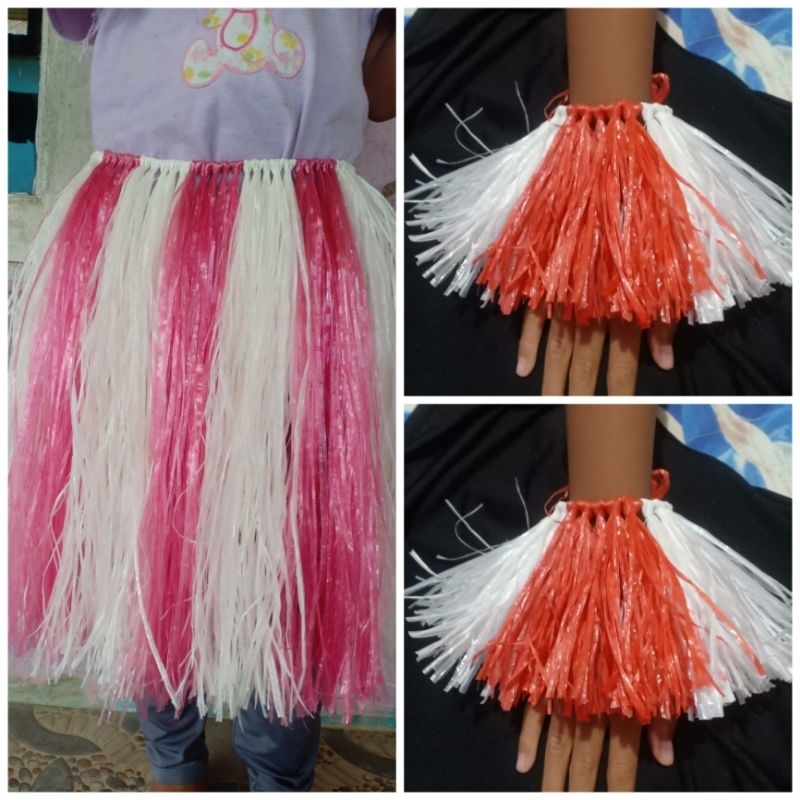 rok merah putih rumbai tali rafia satu paket cocok untuk acara Agustus