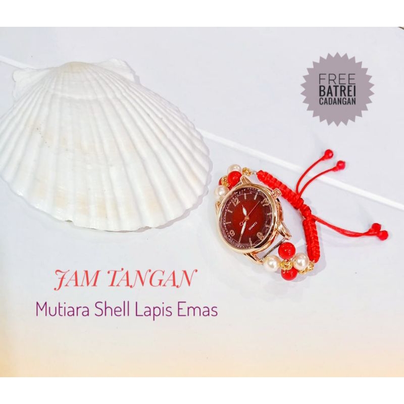 Jam Tangan Serut Mutiara Shell Lapis Emas