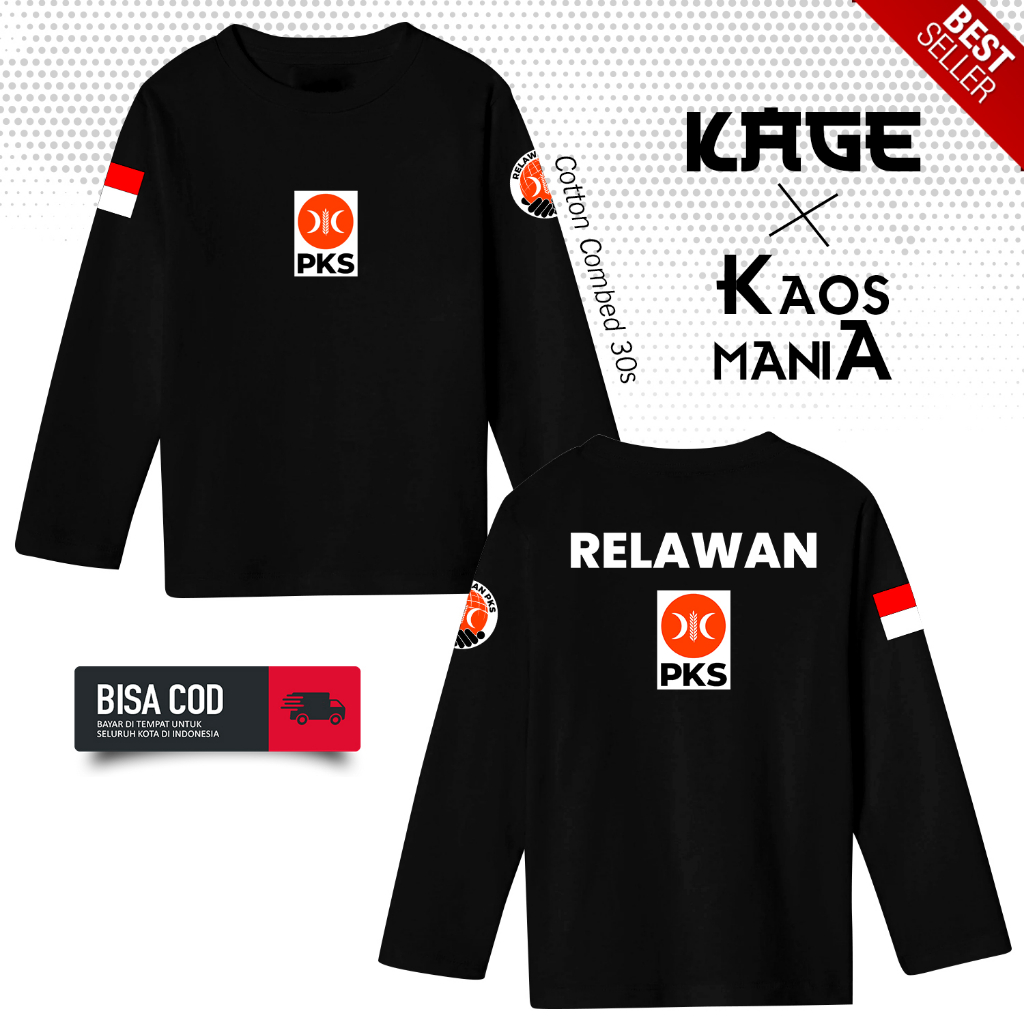 Baju Kaos RELAWAN PKS Tangan Panjang - Kaos PKS Logo Baru Wanita KAOS KAGE