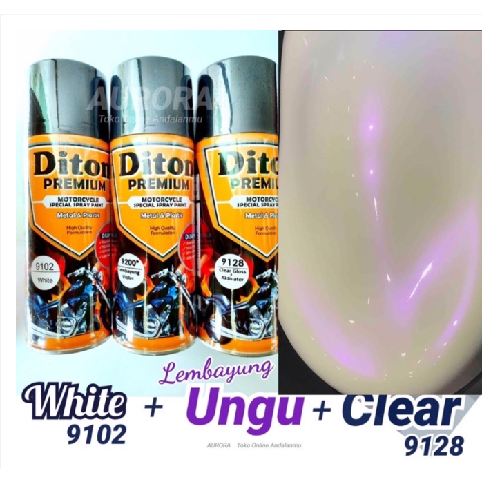 PAKET Diton Premium Lembayung Violet 9200 + White 9102 + Clear 9128 / Cat Putih Ungu Vernis Gloss Me