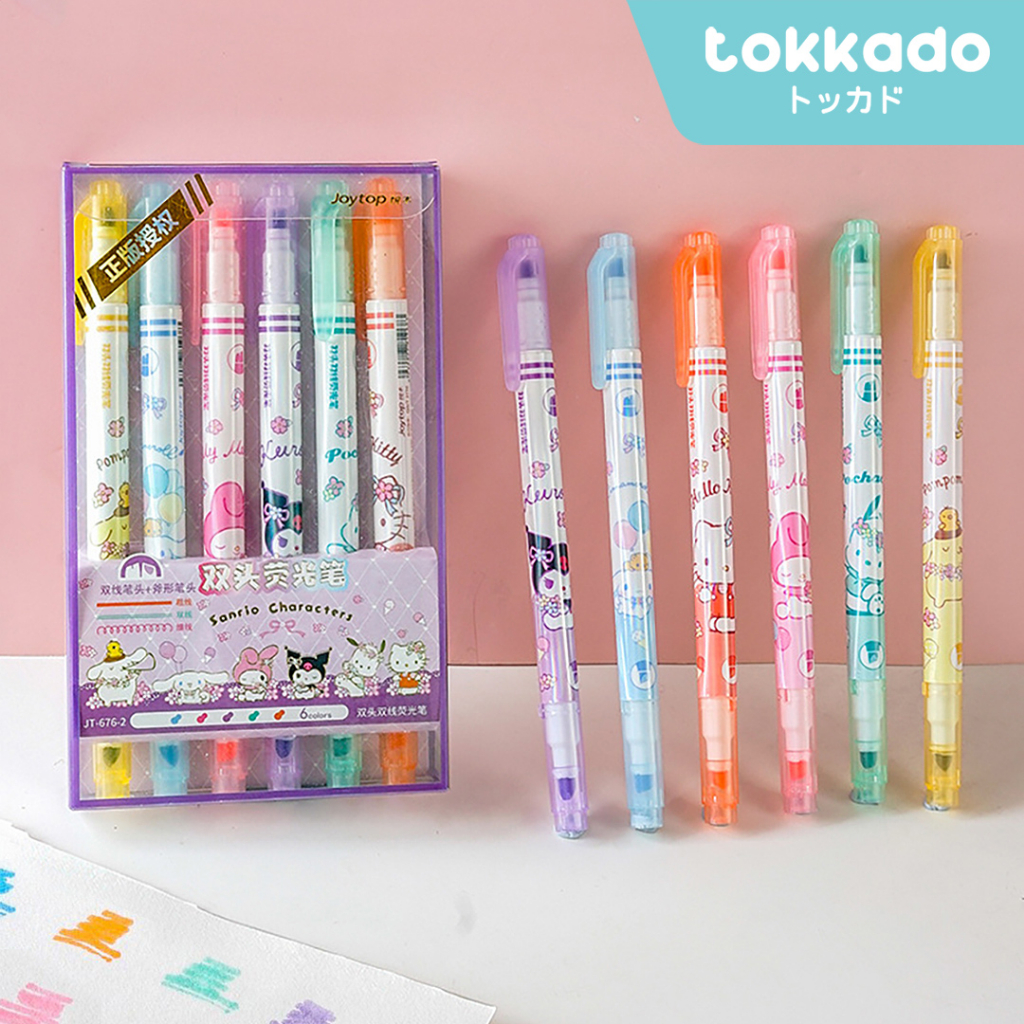 

TOKKADO Sanrio Highlighter Pen Set Isi 6 Marker Penanda Warna Pastel Lucu