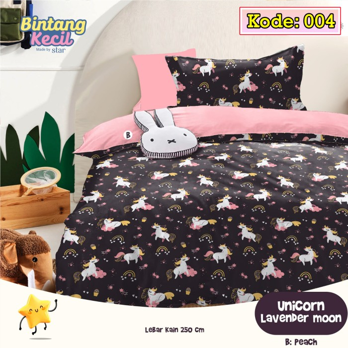Bahan kain sprei meteran katun lokal CVC Star motif Unicorn Lavender Moon