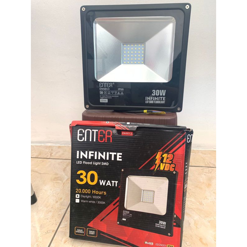 Lampu sorot DC ENTER INFINITE cahaya putih led flood light 12V DC  30w,