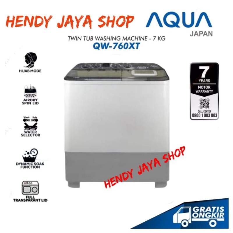 MESIN CUCI AQUA 7 KG QW-760XT / QW-760 2 TABUNG MANUAL HIJAB MODE