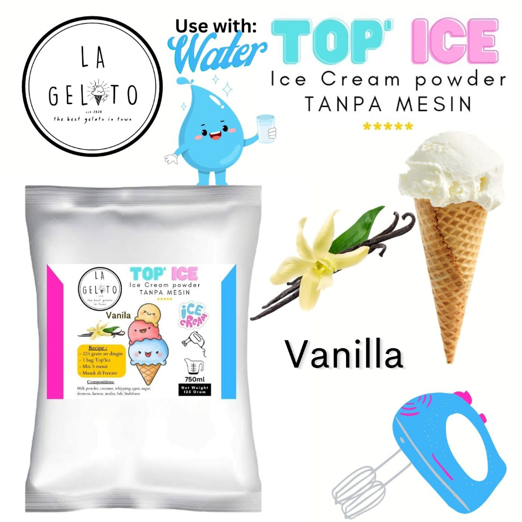 

125gr Bubuk ice cream Top ice tanpa mesin rasa Vanilla