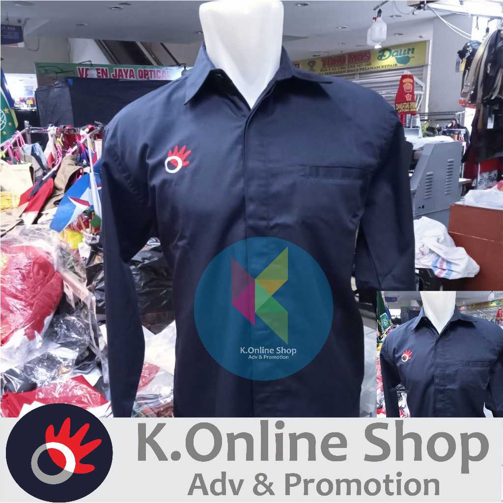 kemeja telkom indonesia seragam telkom indonesia baju telkom indonesia Navy lengan panjang