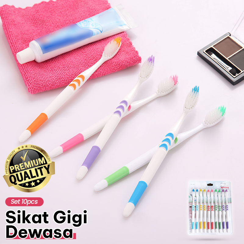Sikat Gigi Dewasa 1 set Isi 10 Pcs Sikat Gigi Lembut / Sikat Gigi Warna / Travel Toothbrush Murah - V8A1-1