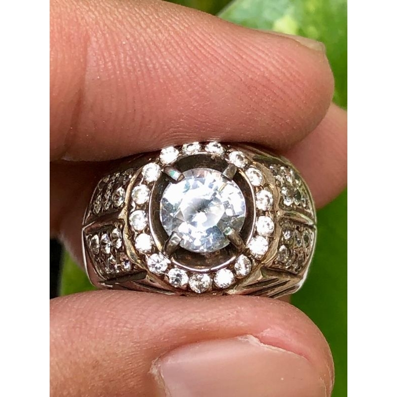 batu safir sapphire srilanka natural no heat colorless 2.38 ct ring silver serti GRI Lab