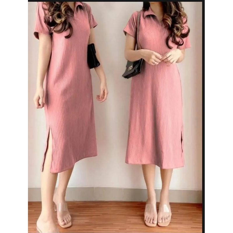 Dress Midi Hornet/kekinian/bahan knit Hornet Lentur /Ld 110 -115 pj 120cm