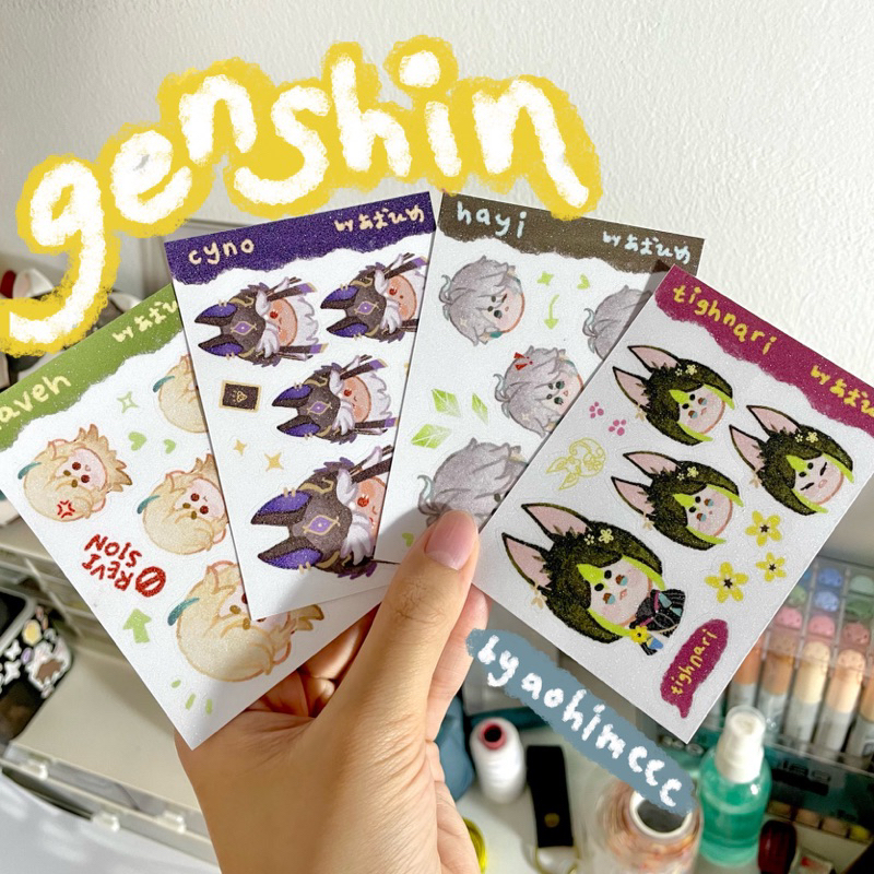 Sticker Genshin Impact Puff Glitter | Stiker Sheet Kaveh Tighnari Alhaitham Cyno Diluc Childe Kaeya 