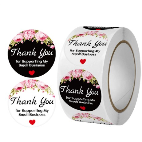 

(1 Roll=500pcs) Stiker Label Thank You karakter 25mm untuk cookies packaging premium import